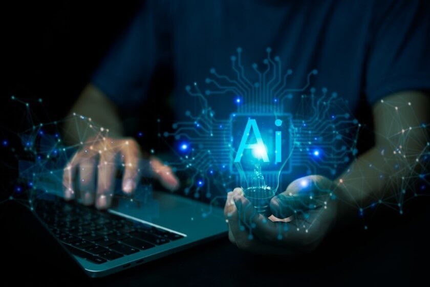 man using computer with ai